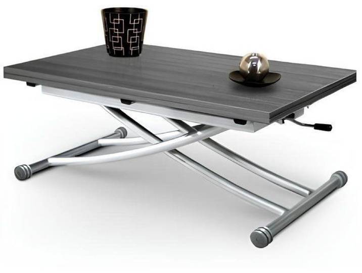 Table Basse Relevable - GIOVANNI MARCHESI - Mirage - Chêne Gris - Design Contemporain - 6 à 8 Couverts