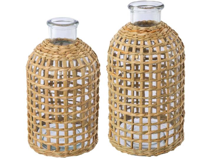 Tischvase CREATIV HOME Vase aus Glas , braun, H:23cm Ø:12,5cm, Glas, Vasen, Tischvase, mit Mesh-Überzug