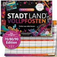 Stadt Land Vollpfosten - 70/80/90 Edition, Partyspiel A4-Spielblock