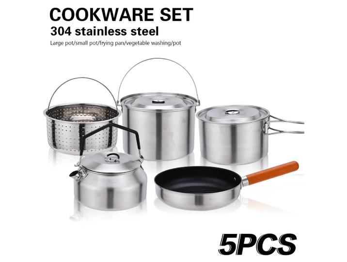 Pandatour – ensemble d'ustensiles de cuisine de Camping, bouilloire, Kit de vaisselle, ustensiles de cuisine de voyage, randonnée pique-nique, bol, poêle en acier inoxydable