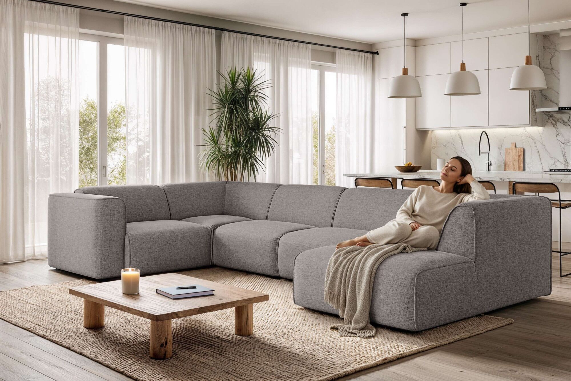 Wohnlandschaft OTTO HOME "Merid U-Form, B: 367 cm", grau (taupe), B:367cm H:70cm T:206cm, 100% Polyester, Sofas, Wohnlandschaft, jederzeit durch Module erweiterbar