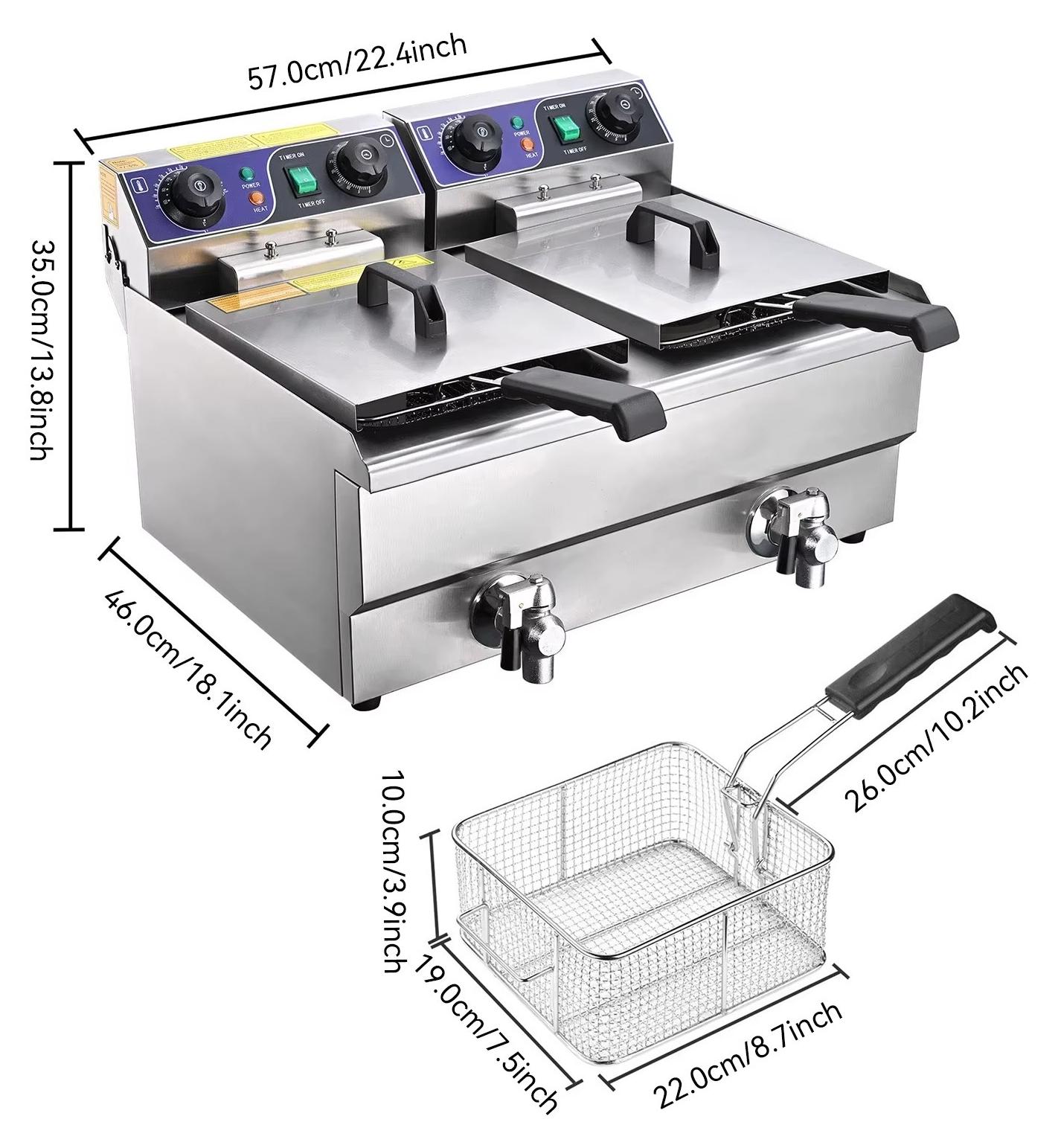 Elektrische Fritteuse - Gewerbliche Doppel-Fritteuse - 3000 W - 12 l - Doppelbecken - 220 V - Temperaturregelung 50-200 °C - Überhitzungsschutz