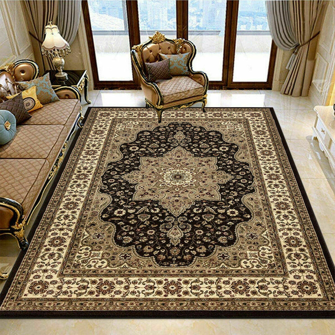 Rosalind Wheeler Jamesville Floral Area Rug Brown Rectangle 80 x 150cm