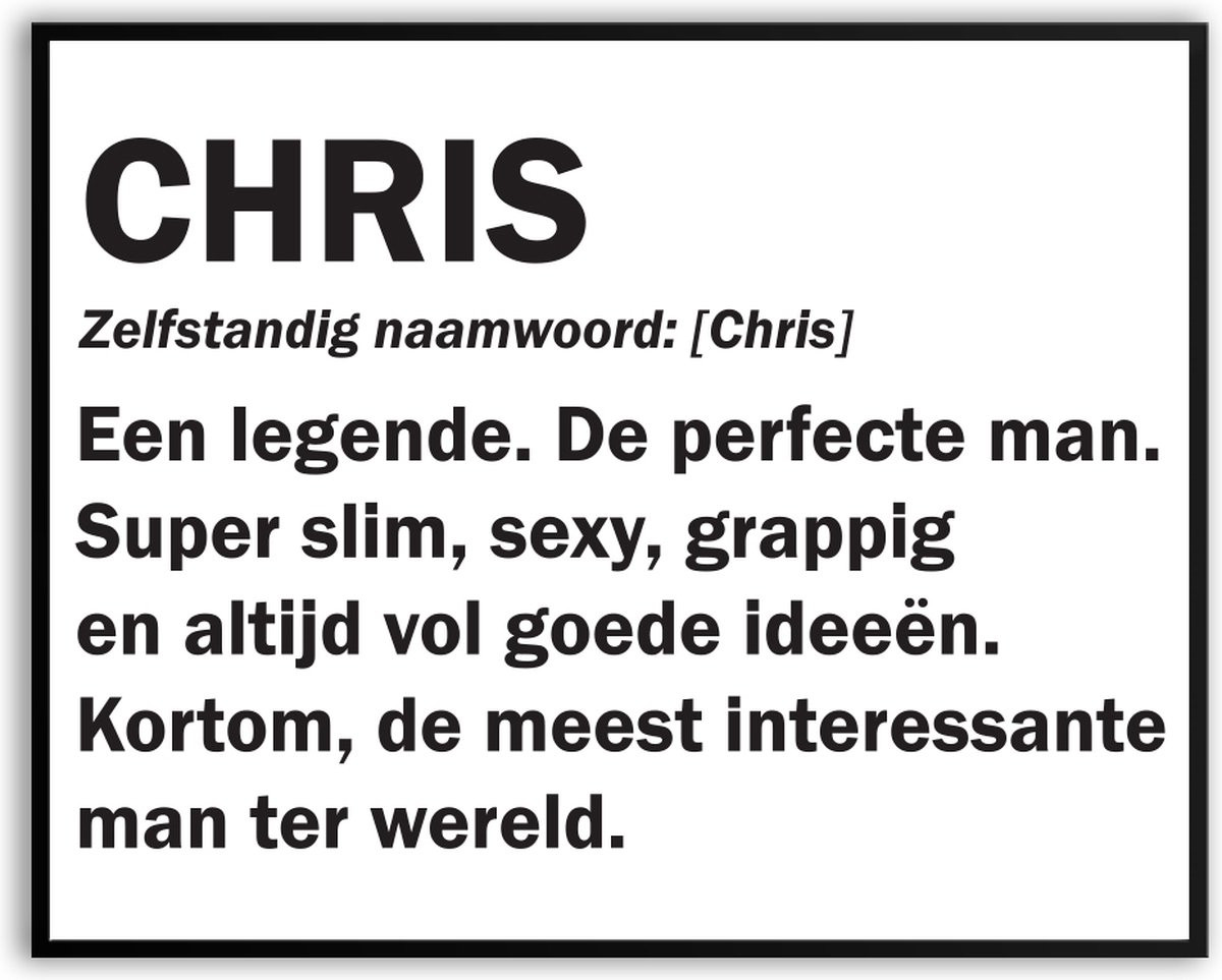 Grappige verjaardag poster Chris Woordenboek fotolijst met glas, B/D/H: 30 x 40 cm