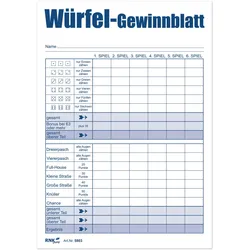 RNK-Verlag Ersatzblock DIN A6 Würfelspiel