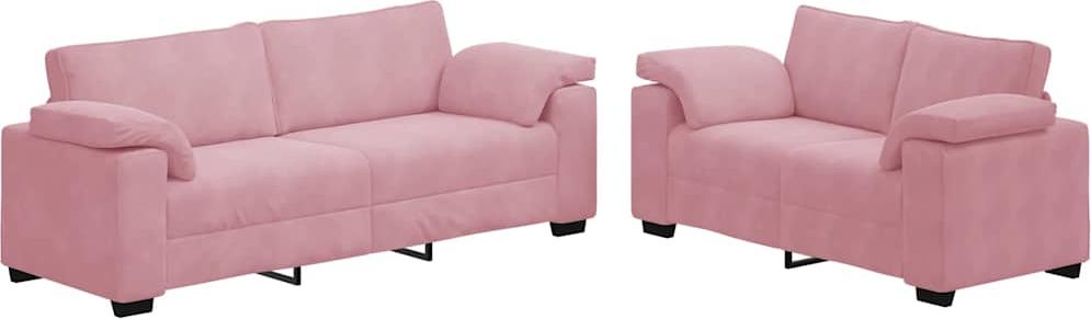 2-teiliges Sofa-Set mit Kissen, rosa Samt