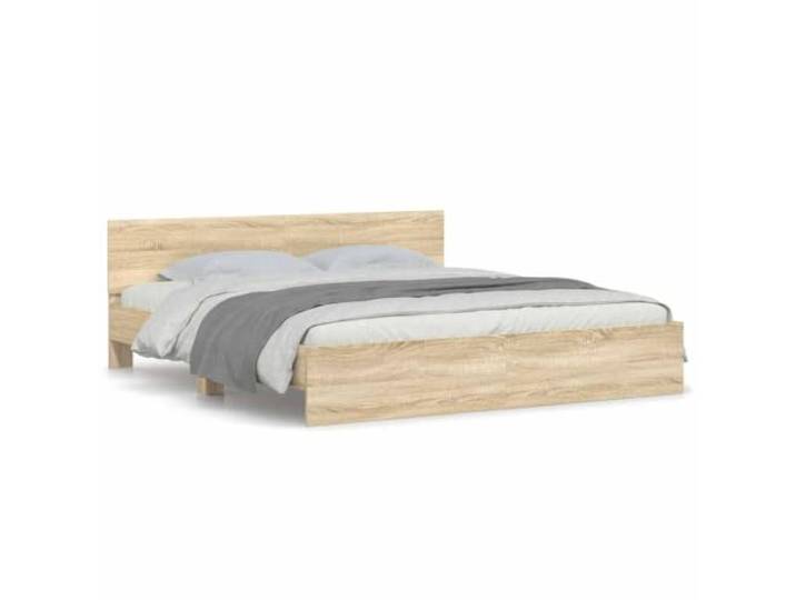 PUGYNBK Bettgestell Sonoma Eiche 180 x 200 cm Robustes technisches Holz, Kopfteil für Unterstützung, Lamellen im Lieferumfang enthalten, Matratze nicht im Lieferumfang