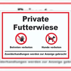 HB-Druck Private Futterwiese Betreten und Hunde verboten Aufkleber A8 (52x74mm)
