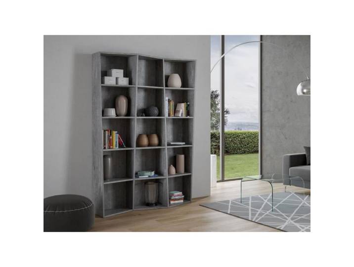 Bibliothèque bois gris ciment déstructurée Brika 137 cm
