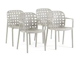 RATTATAN 4er Set Gartenstühle mit Armlehnen stapelbar in Flechtoptik aus Polypropylen, Terrasse, Balkon, Bar, Restaurant, robust – Rebecca