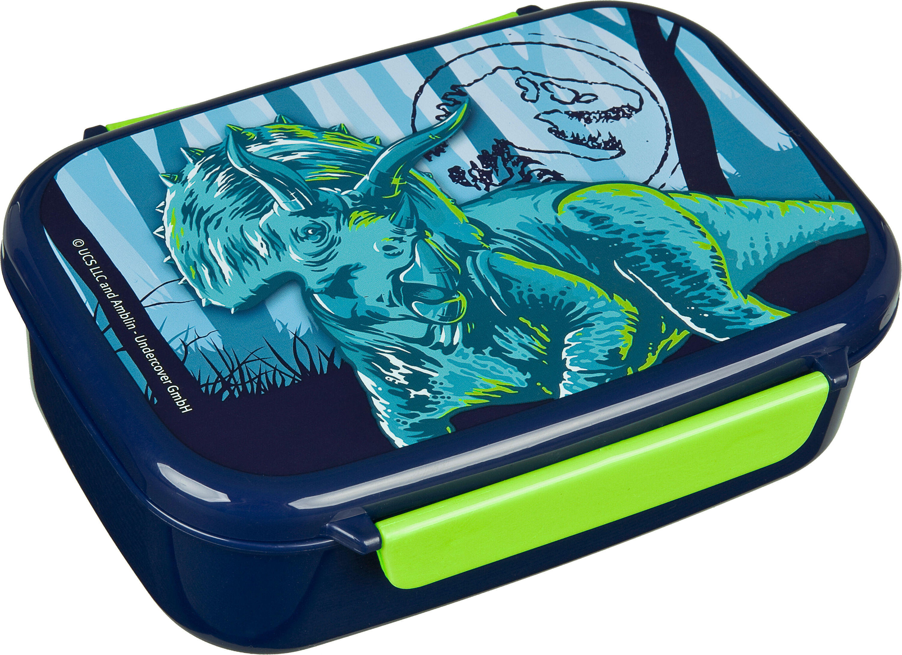Lunchbox SCOOLI "mit Trinkflasche", Kinder, Gr. B/H/L: 13,5cm x 6cm x 18cm, blau (jurrasic word), Kunststoff, Lebensmittelaufbewahrungsbehälter Lunchbox jurrasic word B/H/L: 13,5cm x 6cm x 18cm