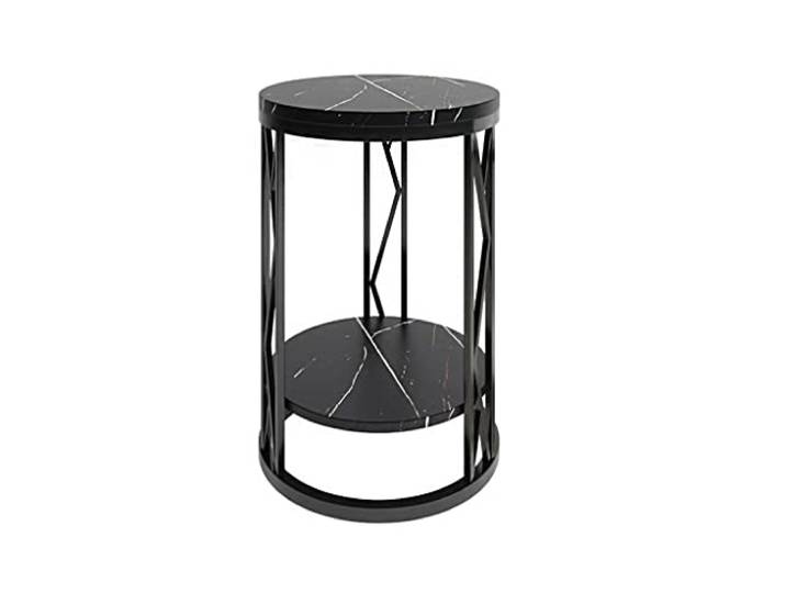 YCCHAH Bett mit Stauraum Kreativer runder Nachttisch Kleiner Tisch Schiefer Wohnzimmer Schlafzimmer Aufbewahrung Doppelregal Desktop(B)