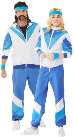 buttinette Trainingsanzug "80er Jahre" unisex, weiß/blau
