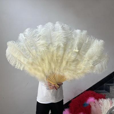 Uplifted Finds Grand Ostrich Feather Folding Fan   Professional Stage & Carnival Dance Fan beige 130 Cm 2 Pcs