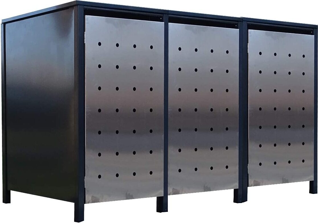 3x Premium 120 Liter Tailor Mülltonnenboxen Stanzung 1 Anthrazit Tür-Edelstahl