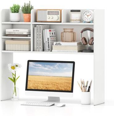 Costway Desktop Bookshelf Countertop Storage Hutch with 6 Shelves-White