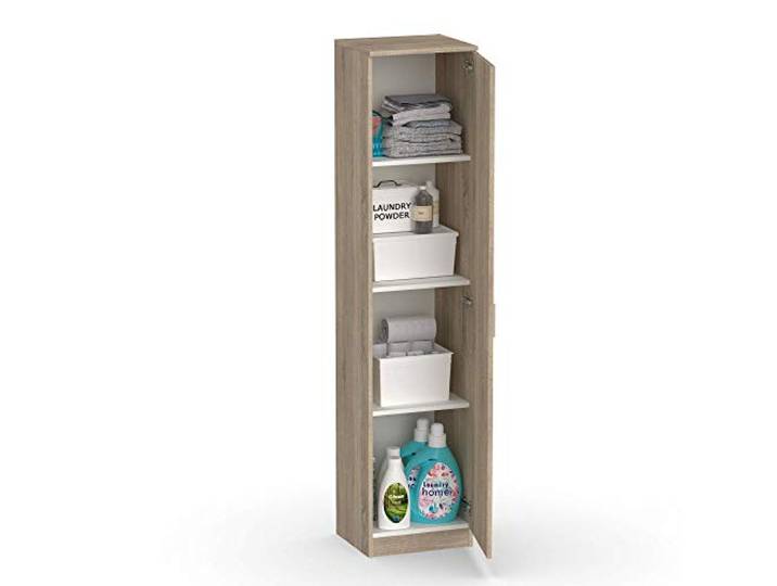 Muebles Pitarch Multifunktionaler Schrank mit 1 Tür für Reinigung, Küchen, Galerien, 4 Fächer, 180x40x35 cm (Höhe x Breite x Tiefe), Tür links oder rechts, Eiche Cambrian, Tibet Kollektion