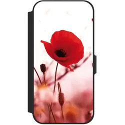Nivocase Klapphülle für Apple iPhone 12 Handyhülle aus Kunst Leder NIVOflip schwarz Blume Mohnblume Sommer (Apple iPhone 12), Smartphone Hülle, Schwarz