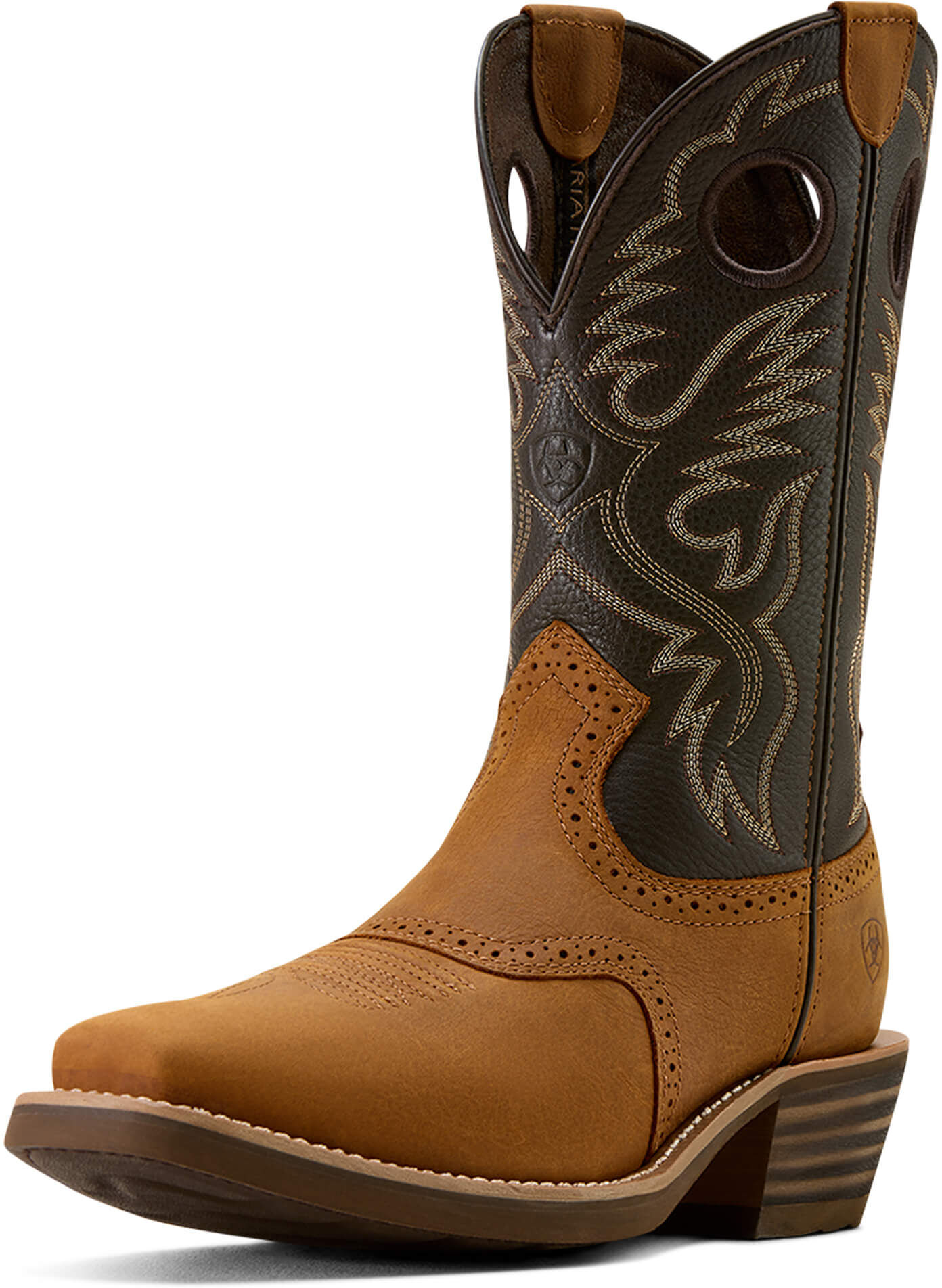 Men's Heritage Roughstock Square Toe Cowboy Boots in Status Brown Chocolate Smoke, Size: 7 EE / Wide by Ariat