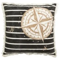 byRoom Kissenbezug stonewashed 45 x 45cm, 45 x 45cm, schwarz/kompass