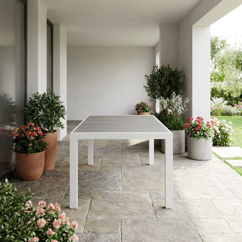 vivagarden At804191-Bian Tavolo Da Giardino Rettangolare In Alluminio Dimensioni 195x90x74 Cm Colore Bianco