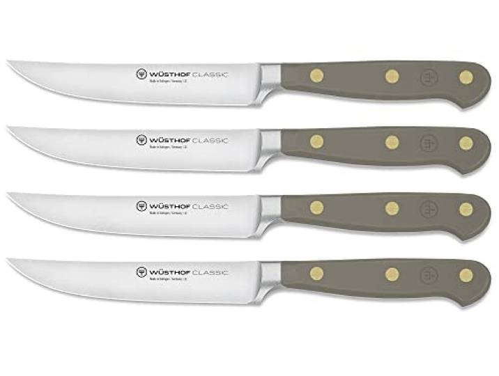 WÜSTHOF Classic Steakmesser-Satz mit 4 Messern, 12 cm, Velvet Oyster (Grau)