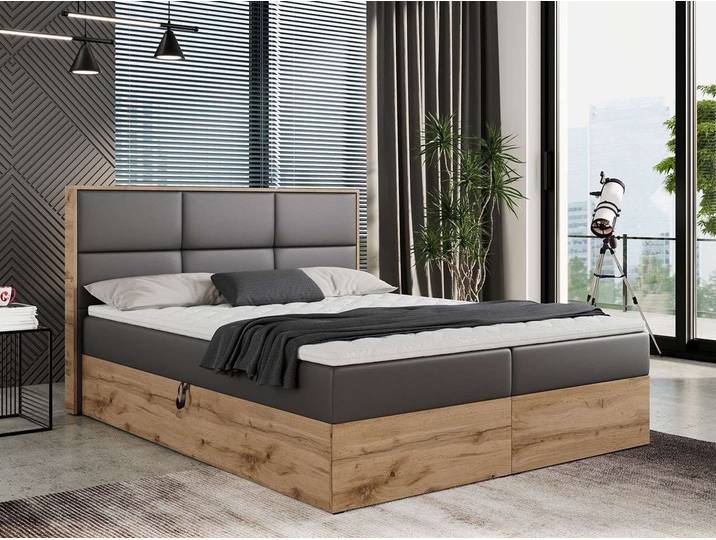DB-Möbel Boxspringbett ANTONIO Doppelbett, mit Eiche Holzrahmen, Multipocket-Matratze