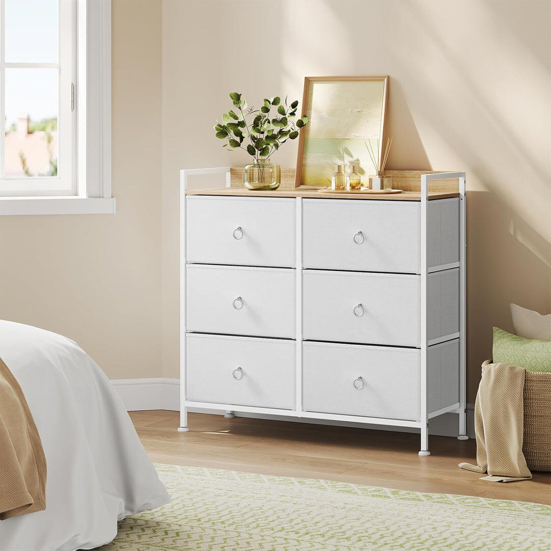 Borough Wharf Chest of drawers with drawers, cabinet with 6 fabric drawers, storage cabinet for bedroom, living room, hallway, metal frame, industrial style White 78cm H X 80cm W X 29cm D