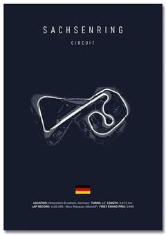 Inspired Finds F1 Racing Circuit Canvas Wall Art For Motorsport & Formula Racing Fans 7.87x11.81in Unframe sachsenring