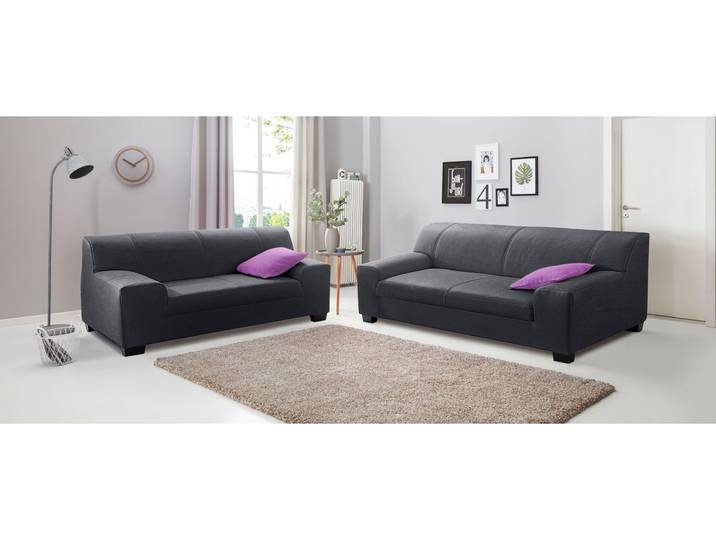 Polstergarnitur, Naturleder & Microfaser, Schwarz, 2-Sitzer & 3-Sitzer, Modern, Domo-Collection
