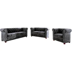SITZGARNITUR 3+2+1 Chesterfield Lauren Schwarz Samt