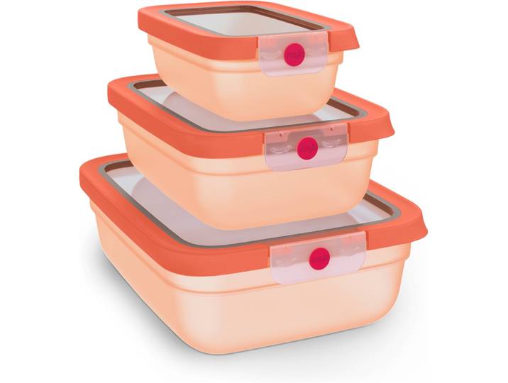 Frischhaltedose EMSA oneClick , orange, B:20,19cm H:8,5cm L:25,97cm, Polyprophylen (PP), Lebensmittelaufbewahrungsbehälter, Frischhaltedose, verschlossen mit nur 1 x Klick, 100% dicht, made in Germany