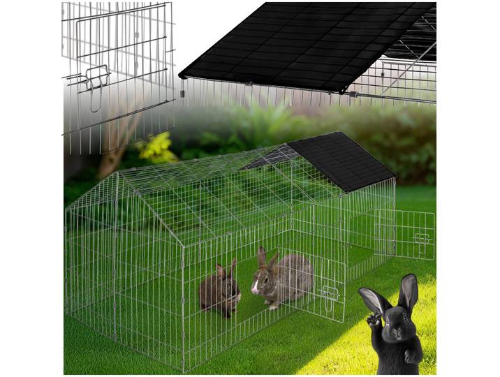 Freigehege Kaninchen inkl. Sonnenschutz 180 x 75 x 75 cm - schwarz