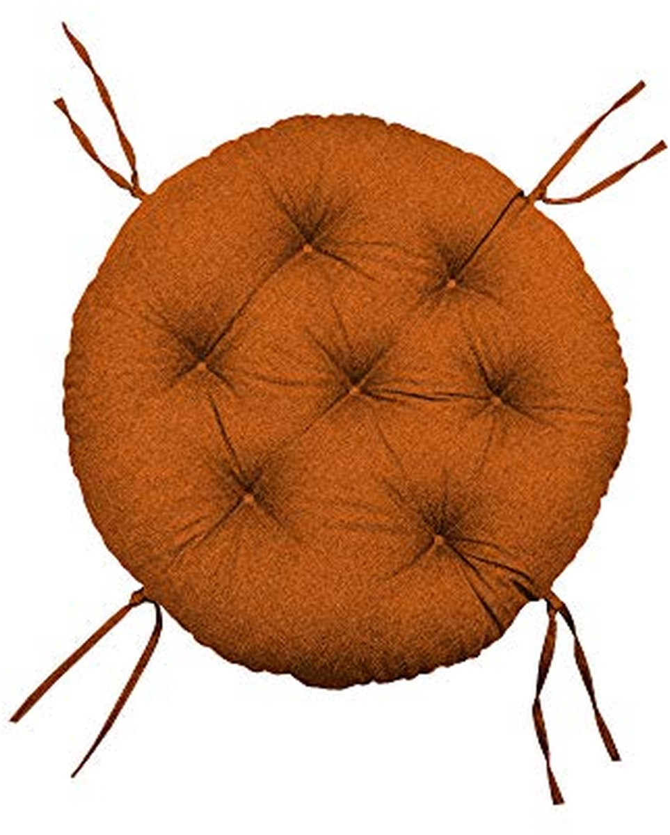 Oranje Papasan Stoelkussen - Rond en Gewatteerd Tuinkussen met Lussen - Diameter: 40 cm