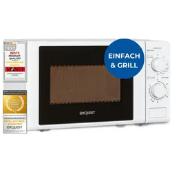 Exquisit Mikrowelle 20L, 1000 Watt Grill, 700 Watt, 25,5cm Drehteller, 5 Leistungsstufen, Timer, Auftaufunktion, 2 Drehregler, MW 802 G weiss