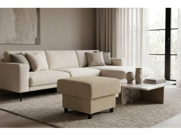 Family Meble Polsterhocker Komo Angel – Fußhocker mit Stoff-Bezug und Stauraum – Beige · Angel 3