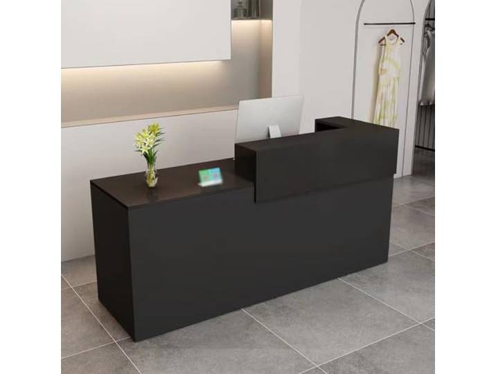 LVYWEX Empfangstresen für Empfangsbereiche Büros Rezeptionen Hotels Rezeptionstheken mit Abschließbarer Schublade und Schrank zweistufigem Tresen, Tastaturablage,(Black/Left,47 )