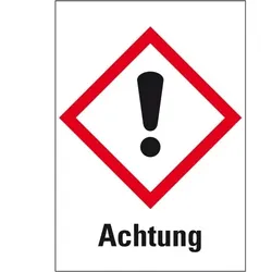 Aufkleber I Gefahrensymbol Ausrufezeichen GHS 07, Achtung, Folie, 52x74mm, GHS-Verordnung