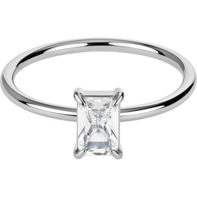 Fingerring JACQUES LEMANS "Baguetteschliff" Gr. 58, edelstahlfarben, kristallweiß, Fingerringe, Damen, 58, Edelstahl, 1,5mm, Fingerring, mit Zirkonia (synth.)