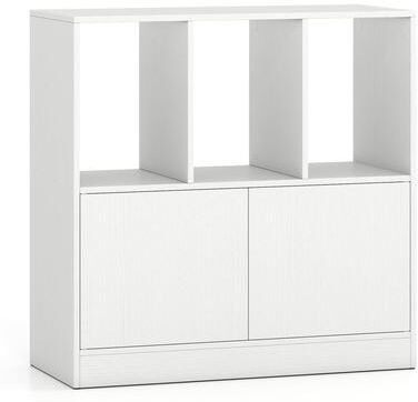 1/2 PCS 3-Tier Wooden Cubby Book Shelf w/Open Compartments & Cabinet