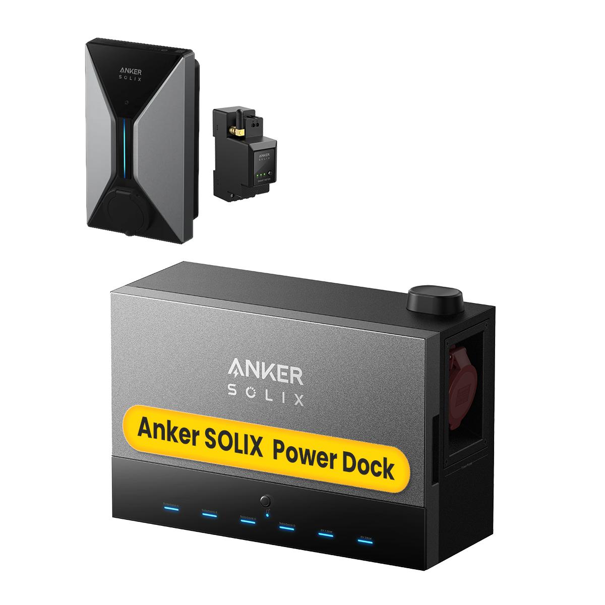 Balkonkraftwerk Speicher, Anker SOLIX Solarbank Power Dock mit V1 Smartes Ladegerät 22kW für E-Autos & Smart Zähler für Balkonkraftwerk (19% MwSt)