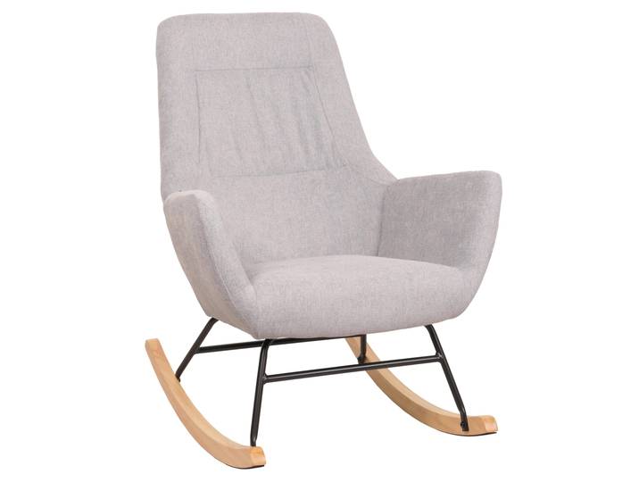 Schaukelstuhl HWC-N13, Schwingstuhl Relaxsessel Fernsehsessel, Massiv-Holz Metall Stoff/Textil 320g/m² Hellgrau