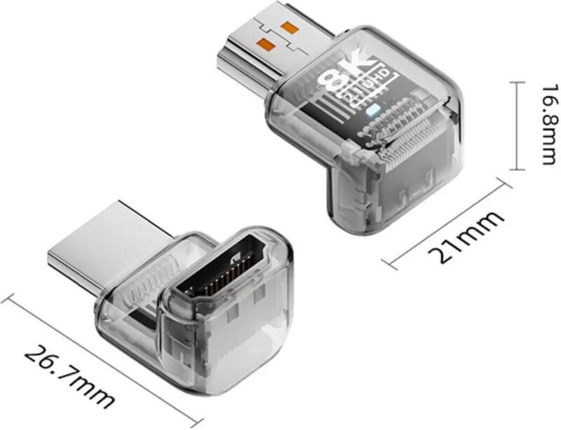 INF 8K UHD HDMI 2.1 männlich zu weiblich 90° vertikaler Winkel Adapter - 3er-Pack Transparent