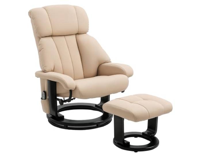 HOMCOM Relaxsessel mit Hocker, Massagefunktion, Liegefunktion, Cremeweiß