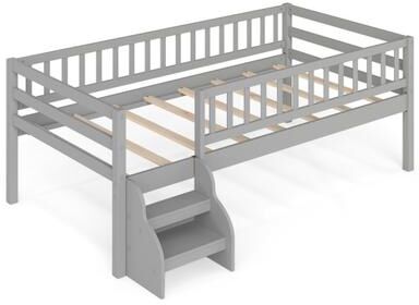 Costway Twin Size Montessori Bed with Stairs and Guardrails-Gray