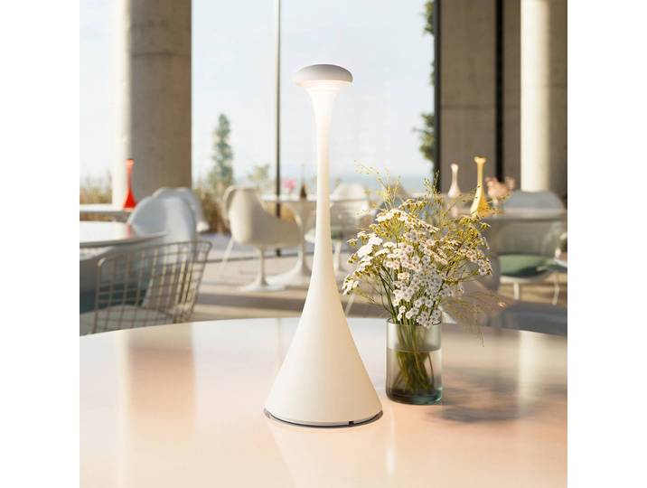 Sigor LED-Akku-Tischleuchte Nudrop, IP54, schneeweiß dimmbar, weiß / opal, für Wohn- / Esszimmer, Aluminium, Modern