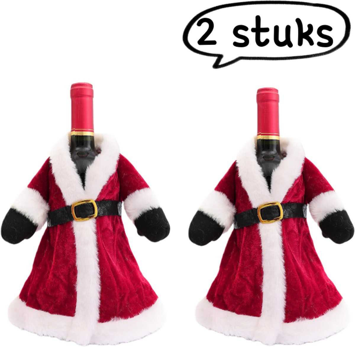 Set van 2 rode kerstwijnfleshoezen in kledingstijl voor huisdecoratie