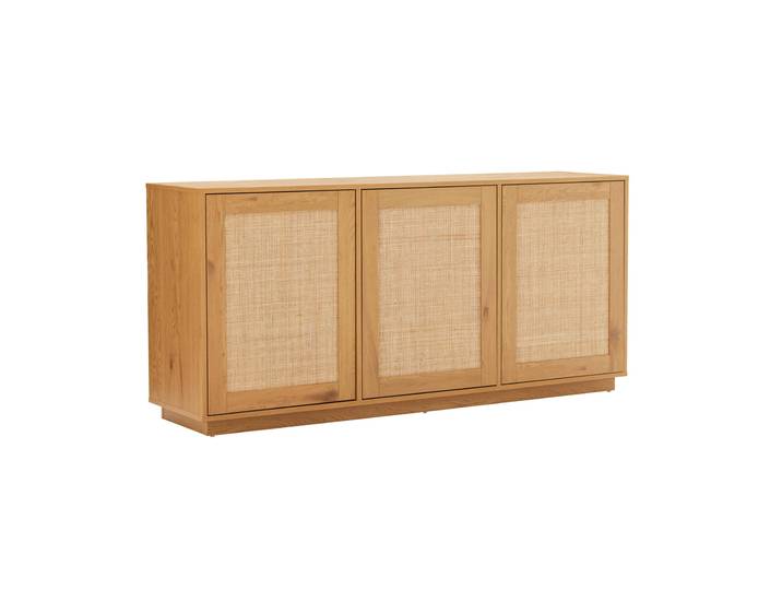 Oviala - Buffet bohème effet bois et cannage en rotin naturel 3 portes 160 cm