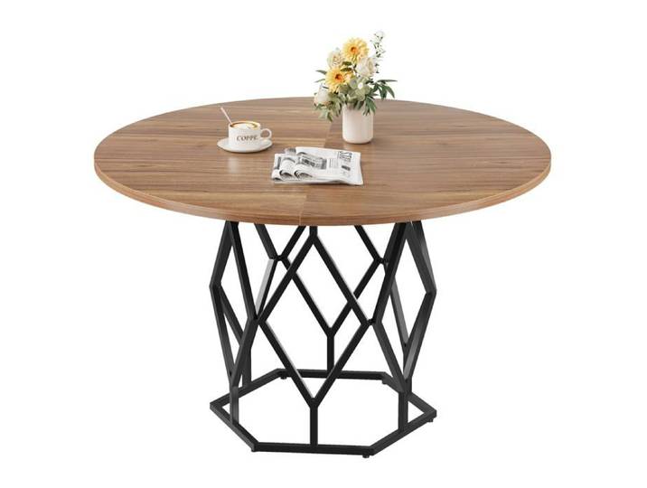 Table ronde industrielle en fer et panneau P2 plateau diamant pieds métal robustes table repas ou salon