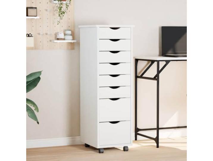 JHQHSM Rollschrank mit Schubladen, Fächerschrank Büroschrank Lagerschrank Sideboard Schubladenschrank kommode Beistellschrank Geeignet für Büro Schlafzimmer Wohnraum Weiß Massivholz Kiefer